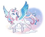  animal blue_hair cheer_(cheerpuppy14) from_side full_body grin heart heart_tattoo horse multicolored_hair my_little_pony outline pegasus pink_hair smile sparkle tattoo teeth white_background white_hair white_outline wings 