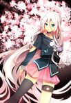  ahoge blue_eyes cherry_blossoms choker detached_sleeves highres ia_(vocaloid) long_hair looking_at_viewer nanase09rr parted_lips pink_hair pleated_skirt sketch skirt solo very_long_hair vocaloid 