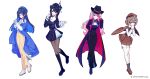  4girls absurdres asymmetrical_horns black_hair blue_eyes blue_hair brown_hair colored_inner_hair commentary demon_horns english_commentary highres hololive hololive_english horns looking_at_viewer maegjuw mori_calliope multicolored_hair multiple_girls nanashi_mumei nerissa_ravencroft official_art ouro_kronii pink_hair red_eyes simple_background streaked_hair virtual_youtuber white_background white_hair 