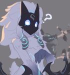 absurd_res ambiguous_gender bitting blue_sclera character_request feral fur grey_background hi_res kindred_(lol) league_of_legends mask question_mark riot_games simple_background solo tagme tail unknown_artist white_body white_eyes white_fur