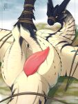 bound capcom dragon erection eryz feral flying_wyvern genitals hi_res legiana looking_at_viewer male monster_hunter nude penis simple_background solo tail wings wyvern