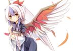  bird_wings blue_dress blue_hair book book_hug dress feathers head_wings holding holding_book long_sleeves multicolored_hair silver_hair simple_background single_head_wing solo streaked_hair tokiko_(touhou) touhou white_background wide_sleeves wings yellow_eyes yuuhagi_(amaretto-no-natsu) 