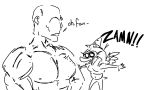 2024 anon_(snoot_game) anthro bald clothing crop_top dialogue dinosaur duo english_text fang_(gvh) faustanon feathered_wings feathers female goodbye_volcano_high hair human long_hair male mammal meme midriff monochrome muscular muscular_human muscular_male open_mouth open_smile pecs pterodactylus pterosaur reptile scalie shirt short_tail sketch smile snoot_game snout tail text topwear wings zamn