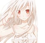  bad_id bad_pixiv_id collarbone dress hand_on_ear hiro_(hirohiro31) looking_at_viewer original red_eyes sketch smile solo white_dress white_hair wind 