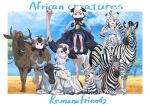  5girls animal animal_ears animal_print belt black_eyes black_hair black_wildebeest_(kemono_friends) blue_wildebeest_(kemono_friends) bow bowtie chapman&#039;s_zebra_(kemono_friends) dress elbow_gloves extra_ears gloves grey_hair hair_ornament horns kemono_friends kemono_friends_3 looking_at_viewer multiple_girls ostrich_(kemono_friends) outdoors pantyhose plains_zebra_(kemono_friends) scarf shirt shoes short_hair shorts skirt sleeveless suspenders tail thighhighs white_hair yamaguchi_yoshimi zebra_ears zebra_girl zebra_print 