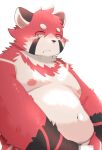 2024 ailurid anthro barely_visible_genitalia barely_visible_penis belly big_belly blush censored genitals kemono male mammal menmen_kesinn moobs navel nipples overweight overweight_male penis red_body red_panda simple_background solo white_background