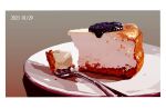  cake cake_slice cheesecake dated food food_focus fork matsuyama_kojika no_humans original plate still_life 