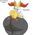 ambiguous_gender among_us anthro between_butt big_butt biofspades420 braixen butt canid canine crewmate_(among_us) digital_media_(artwork) feral fur generation_6_pokemon hi_res inner_ear_fluff innersloth mammal nintendo pokemon pokemon_(species) rear_view solo stick tail text thick_thighs tuft white_body yellow_body yellow_fur