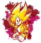 2024 anthro clothing colored digital_media_(artwork) eulipotyphlan fur gloves handwear hedgehog hexanne hi_res looking_at_viewer male mammal quills red_eyes sega simple_background solo sonic_the_hedgehog sonic_the_hedgehog_(series) super_form super_sonic tagme yellow_body yellow_fur