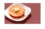  butter dated food food_focus maple_syrup matsuyama_kojika no_humans original pancake plate still_life syrup whipped_cream 