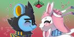 &lt;3 anthro christmas duo eeveelution fan_character furry generation_4_pokemon generation_6_pokemon hi_res holidays human human_on_anthro interspecies love luxio male male/male mammal nintendo pokemon pokemon_(species) sweet_sylvi sylveon taffy_taffy