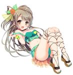  :d amamine bad_id bad_pixiv_id brown_eyes brown_hair choker cross-laced_footwear earrings flower frilled_skirt frills hair_flower hair_ornament jewelry long_hair looking_at_viewer love_live! love_live!_school_idol_project lying minami_kotori natsuiro_egao_de_1_2_jump! navel open_mouth simple_background skirt smile solo toenail_polish white_background wrist_cuffs 