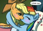  applejack_(mlp) bed blonde_hair blush couple cowboy_hat duo earth_pony equine female freckles friendship_is_magic hair hat horse kissing lesbian mammal multi-colored_hair my_little_pony pegasus pillow plate pony rainbow_dash_(mlp) rainbow_hair sketchyjackie wings 