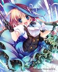  :d amamine bad_id bad_pixiv_id black_gloves blue_eyes frilled_skirt frills gloves hat holding instrument light_brown_hair long_hair looking_at_viewer majoca_majoluna official_art open_mouth original skirt smile solo violin 