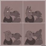 &lt;3 4_panel_comic anthro blush canid canine clothed clothing conkycorp duo embarrassed eyes_closed hi_res kissing male male/male mammal multiple_images nervous shirt tank_top topwear