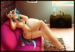  blue_hair breasts cutie_mark equine female figurine friendship_is_magic fur hair headphones hi_res hooves horn horse inside lava_lamp mammal ms-seven0 my_little_pony navel nipples octavia_(mlp) pony red_eyes sitting smile sofa speaker two_tone_hair unicorn vinyl_scratch_(mlp) white_fur 