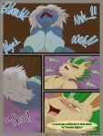 3:4 absurd_res after_sex anthro aurora_daiken big_breasts blue_body blush bodily_fluids breasts canid canine comic dialogue digital_drawing_(artwork) digital_media_(artwork) duo eeveelution english_text fainted female female_penetrated flamberry_(artist) fur generation_4_pokemon generation_5_pokemon hair hi_res leafeon lyennan_venizee_flare_(flamberry) male male/female male_penetrating male_penetrating_female mammal nintendo nipples nude onomatopoeia open_mouth penetration pokemon pokemon_(species) samurott sex simple_background slightly_chubby smile sound_effects speech_bubble text tongue