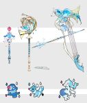  absurdres blue_theme bow_(music) bow_(weapon) brionne dated evolutionary_line flute french_horn grey_background highres instrument instrument_fusion instrument_request no_humans objectification pokemon pokemon_(creature) popplio primarina signature sukepmonster themed_object water weapon white_background 