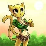  bra breasts cat cleavage clothed clothing feline female fur katia_managan khajiit mammal midriff navel plagueofgripes prequel shorts skimpy solo sun sweat the_elder_scrolls tied_shirt underwear video_games yellow_fur 