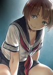  brown_hair downblouse flat_chest nipples original school_uniform serafuku short_hair solo twinpoo 