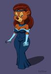 2024 anthro bear big_breasts black_nose breasts brown_hair clothed clothing collar digital_media_(artwork) disney dress female gem hair hi_res long_hair looking_at_viewer mammal mature_anthro mature_female multicolored_body rebecca_cunningham simple_background solo talespin two_tone_body vylfgor
