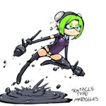  bun_cover busou_shinki domino_mask double_bun green_eyes green_hair leotard maryceles mask parody pointy_ears rocket_launcher rpg short_hair slime smile solo splatoon_(series) splatoon_1 thighhighs tim_buktu weapon 