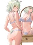  1girl absurdres animal_ears arknights ass back blonde_hair cat_ears cat_girl cowboy_shot from_behind green_eyes hand_on_own_hip highres kal&#039;tsit_(arknights) looking_at_viewer looking_back mirror oripathy_lesion_(arknights) reflection runyo_(yale12312) standing tail underwear underwear_only white_background 