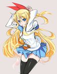  black_legwear blonde_hair blue_eyes blue_skirt bow hair_bow kirisaki_chitoge long_hair nisekoi nomiya37564 pleated_skirt school_uniform serafuku skirt solo thighhighs very_long_hair zettai_ryouiki 