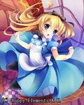  :o alice_(wonderland) alice_in_wonderland amamine bad_id bad_pixiv_id blonde_hair blue_eyes bow hair_bow hair_ornament hair_ribbon long_hair looking_at_viewer majoca_majoluna official_art open_mouth ribbon solo 