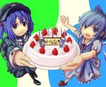  aratama bad_id bad_pixiv_id cake candle cirno food highres kawashiro_nitori multiple_girls pastry touhou two_side_up 