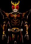  belt black_background buckle cowboy_shot goggles kamen_rider kamen_rider_kuuga kamen_rider_kuuga_(series) looking_at_viewer male_focus matchin simple_background skin_tight solo standing 