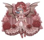  alcohol bad_id bad_pixiv_id bat_wings blue_hair chachi_(azuzu) cup drinking_glass embellished_costume flower frills hair_ribbon hat red_eyes remilia_scarlet ribbon rose short_hair solo touhou wine wine_glass wings 