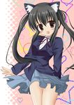  black_hair blazer brown_eyes jacket k-on! long_hair minakami_rinka nakano_azusa school_uniform skirt skirt_lift solo twintails 