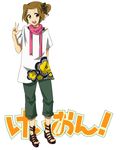  alternate_hairstyle bad_id bad_pixiv_id brown_eyes brown_hair casual error furekuru_(freckle) k-on! ponytail sandals scarf short_hair side_ponytail solo tainaka_ritsu teeth tomboy v 