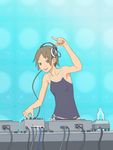  armpits bad_id bad_pixiv_id brown_hair dj flash_tomo flat_chest headphones one-piece_swimsuit original short_hair solo swimsuit 