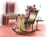  bad_id bad_pixiv_id book chair fire fireplace hat patchouli_knowledge purple_hair r0g0b0 rocking_chair slippers socks solo touhou 