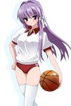  bad_id bad_pixiv_id basketball buruma clannad fujibayashi_kyou gym_uniform long_hair momoiro_tanuki purple_eyes purple_hair solo thighhighs 