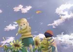  artist_request backpack bag blonde_hair blue_eyes cloud day flower hat lucas male_focus mother_(game) mother_2 mother_3 multiple_boys ness sky sunflower 