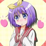  blue_eyes blush heart hiiragi_tsukasa lucky_star pink_neckwear purple_hair ryouou_school_uniform school_uniform serafuku short_hair solo takumi_(rozen_garten) 