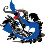  black_hair blue_eyes blue_scarf heart kaito male_focus musical_note open_mouth saihate_(vocaloid) scarf sinorou solo transparent_background vocaloid zebra 