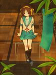  bad_id bad_pixiv_id bamboo brown_hair desk kita_high_school_uniform moffunnyo ribbon school_uniform serafuku solo suzumiya_haruhi suzumiya_haruhi_no_yuuutsu tanabata tanzaku 