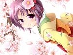  ayase_midori flower hair_ornament hieda_no_akyuu japanese_clothes petals purple_eyes purple_hair ribbon short_hair solo touhou 