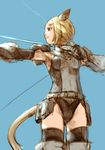  animal_ears bad_id bad_pixiv_id blonde_hair bow_(weapon) branch_(blackrabbits) final_fantasy final_fantasy_xi green_eyes mithra solo tail thighhighs weapon 