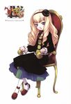  blonde_hair blue_eyes chair dress english full_body gothic hat highres layla_(venus_versus_virus) long_hair ribbon scan serious sitting solo suzumi_atsushi venus_versus_virus 