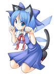  :3 animal_ears blue_eyes blue_hair cat_ears cat_tail cirno highres paw_pose ribbon shishi_tooga short_hair solo tail touhou wings 