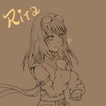  alternate_hairstyle artist_request brown brown_background character_name gloves goggles heart long_hair monochrome rita_mordio sepia tales_of_(series) tales_of_vesperia 