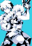  1girl ass bad_id bad_pixiv_id braid couple dual_wielding fingerless_gloves garters gloves gun hetero holding matsukaze_yukiji nia_teppelin short_shorts shorts simon single_braid tengen_toppa_gurren_lagann weapon 