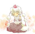  animal_ears closed_eyes detached_sleeves hat inubashiri_momiji kajio_(maburo) short_hair solo tokin_hat touhou white_hair wolf_ears 