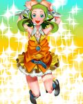  agata_no_michi belt boots goggles green_eyes green_hair gumi jumping open_mouth skirt smile solo vocaloid 