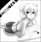  ass competition_swimsuit flat_chest greyscale inflatable_raft long_hair lying monochrome on_stomach one-piece_swimsuit original solo swimsuit tk4 twintails 